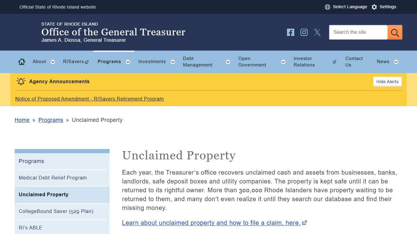 Unclaimed Property | Rhode Island Office of the General Treasurer